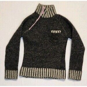 Lambswool Sweater Turtleneck Zippered Ribbed Cuffs Charcoal Warm Size Small